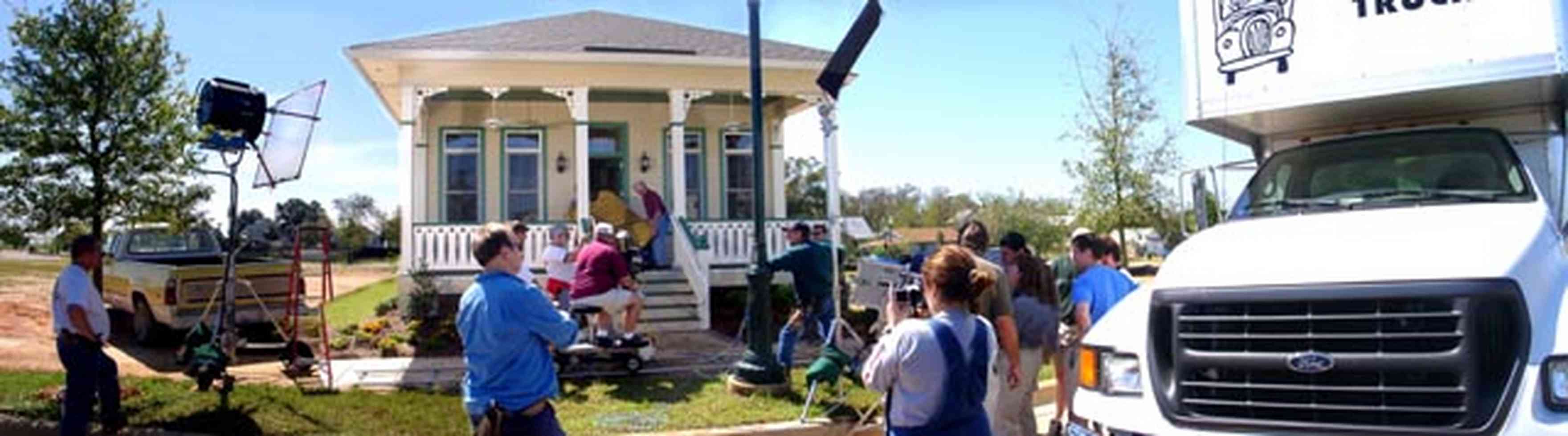 Aragon:-Jordan-Financial-Services_tmaat06.jpg:  victorian house, shotgun house, moving van, film, commercial, lighting, crew
