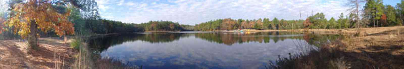 Century:-Bluff-Springs-Campground_02.jpg:  oak trees, pine trees, rural scene, lake, pond