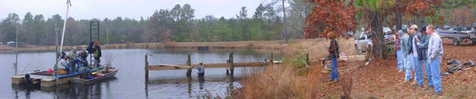 Century:-Bluff-Springs-Campground_12.jpg:  ford truck commercial, lake, pier, oak tree, film crew