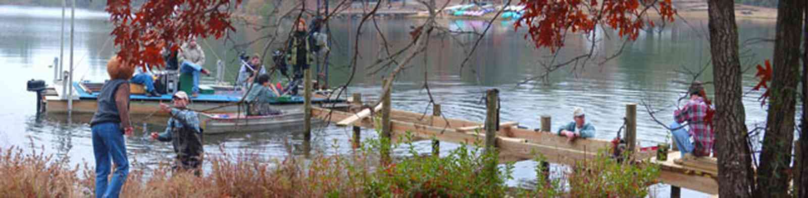 Century:-Bluff-Springs-Campground_14.jpg:  film crew, tom roush, oak tree, lake, pier, deck, ford truck