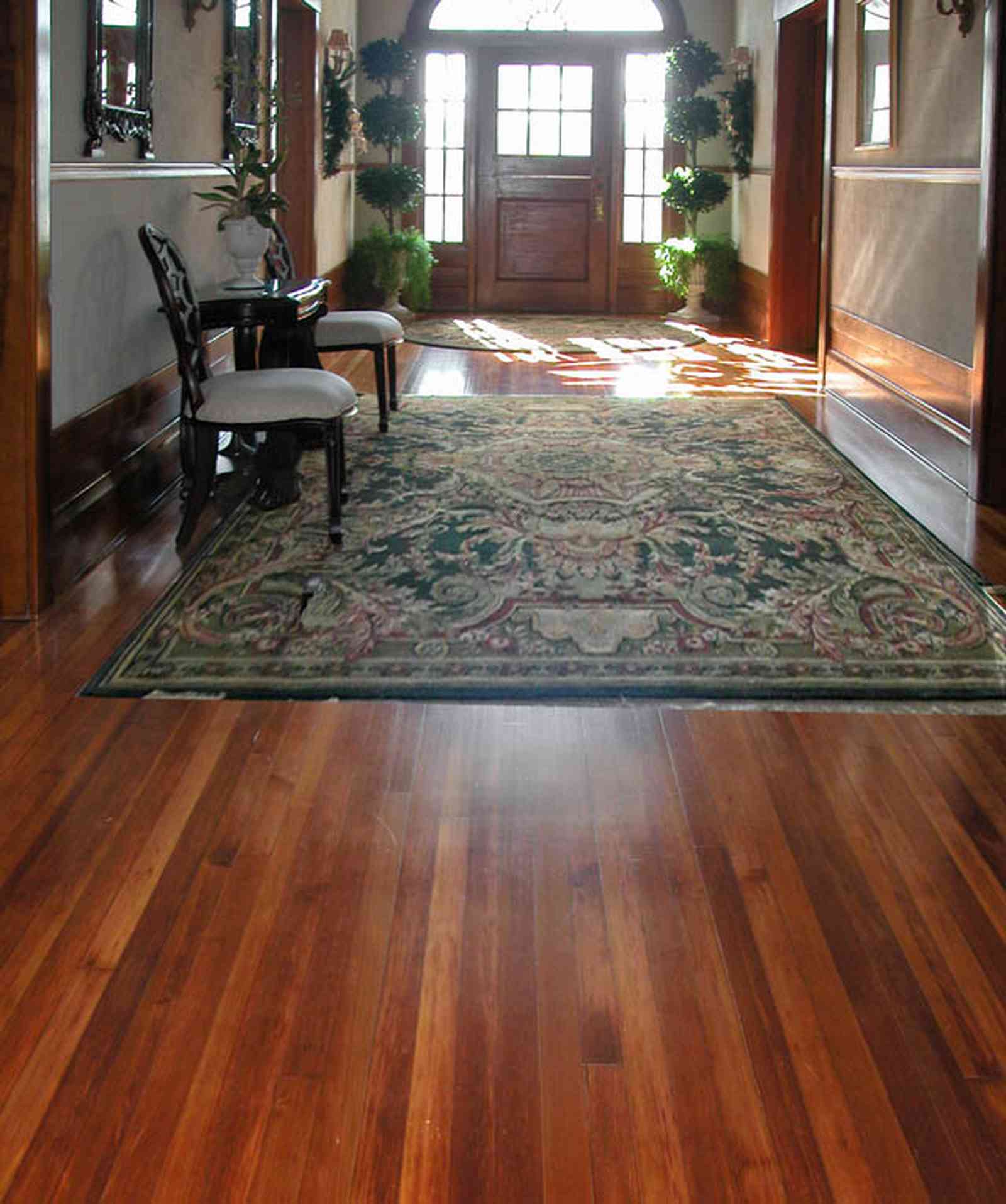 Century:-Tannenheim_01cc.jpg:  oriental rug, heart pine floor, central hall, wainscotting, fanlight