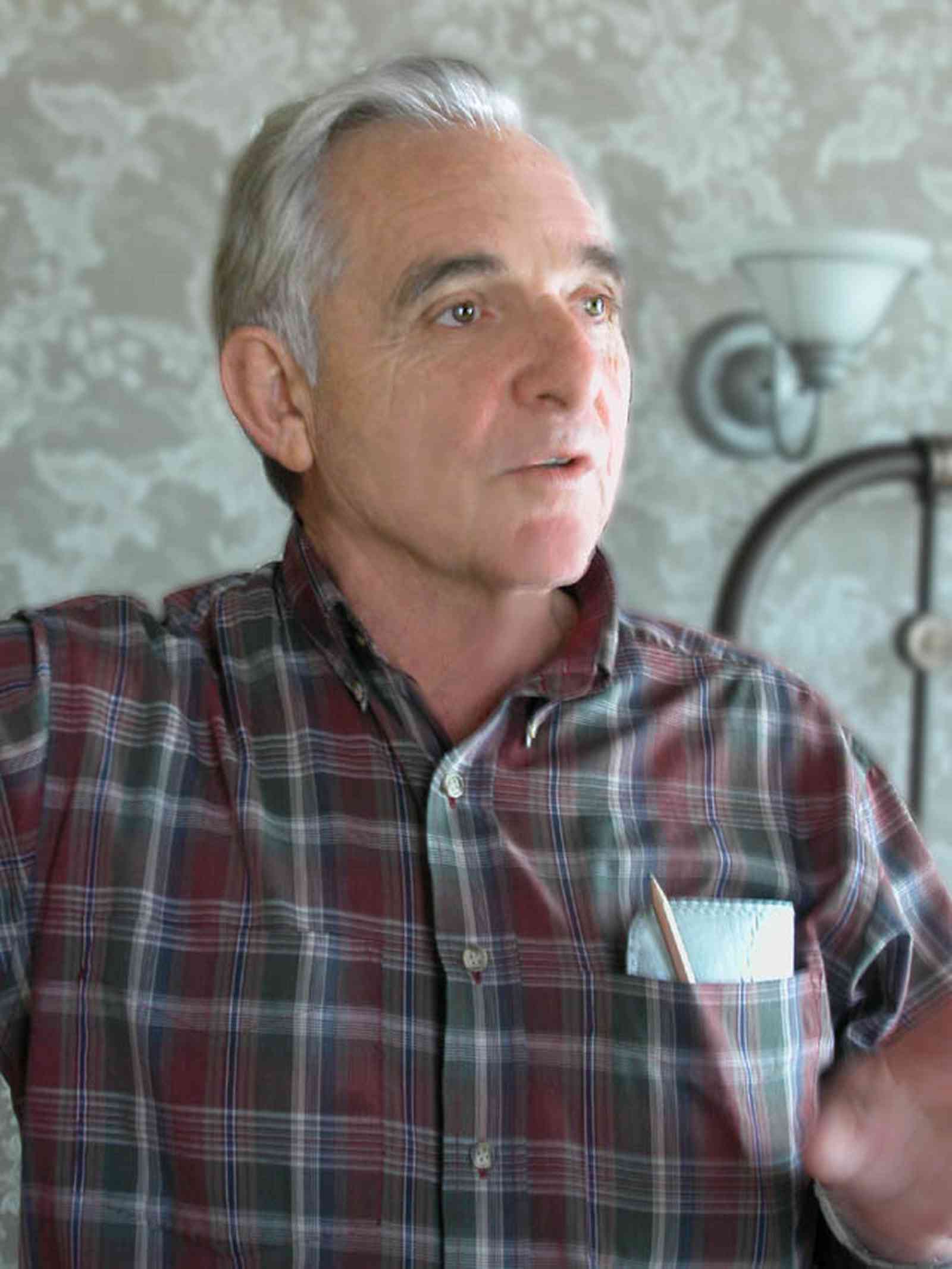 Century:-Tannenheim_01ooo.jpg:  bedroom, wrought iron bed, damask wallpaper, 