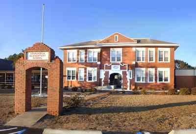 Chumuckla:-School_02.jpg:  brick building, schoolhouse