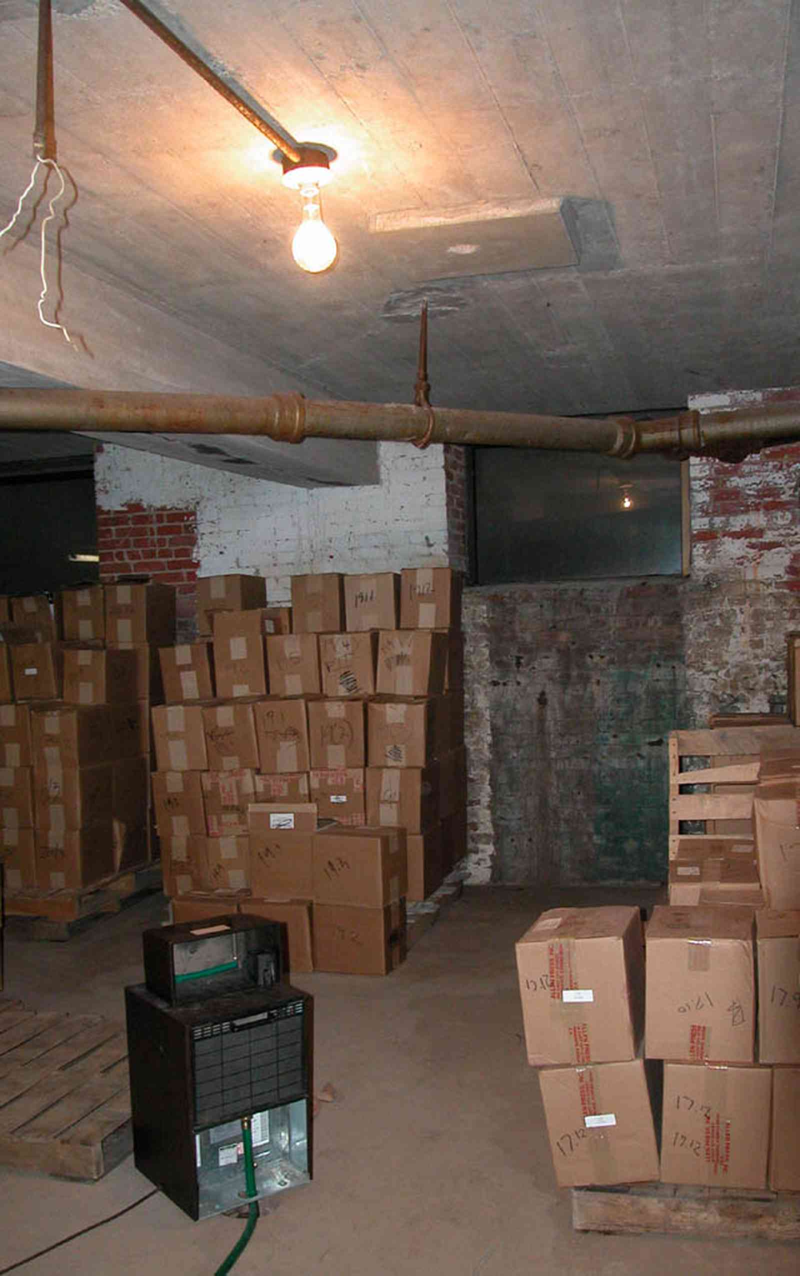 East-Hill:-Tower-East:-Old-Sacred-Heart-Hospital_43.jpg:  cellar, brick wall, bare light bulb