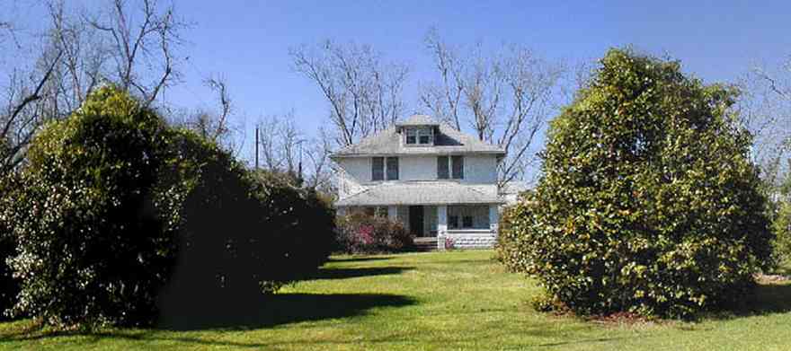 Elberta:-Farm_00b.jpg:  pecan orchard, gate, fence, pillars, alabama, highway 98, hipped roof, bungalow, craftsman style, 