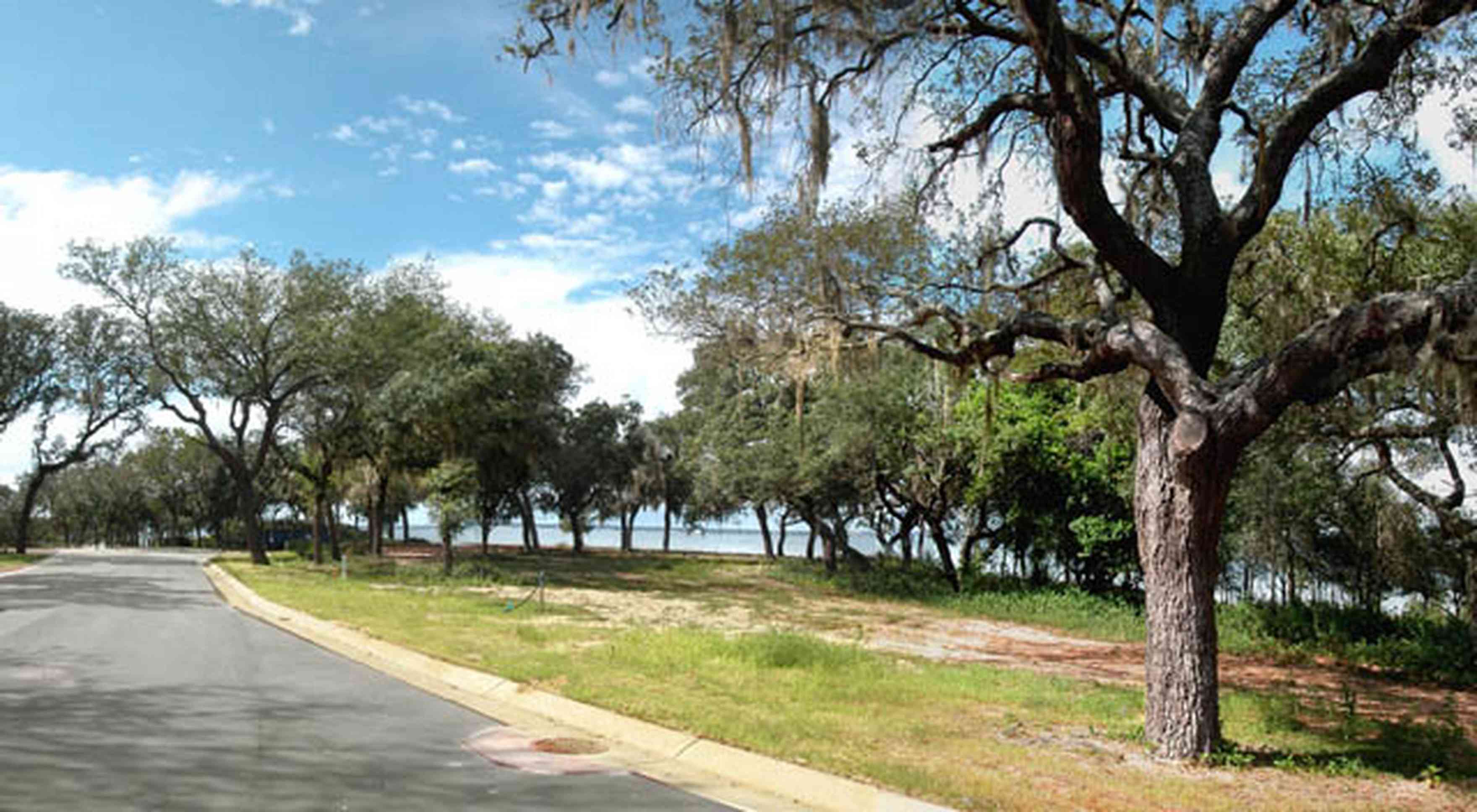 Gulf-Breeze:-Peakes-Point_04.jpg:  winding road, bayshore, development, oak trees, pensacola bay