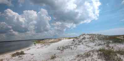 Gulf-Islands-National-Seashore:-Perdido-Key:-Boardwalk-I_02.jpg:  sand dunes, cumulus clouds, sea oats, barrier island, national park, quartz sand
