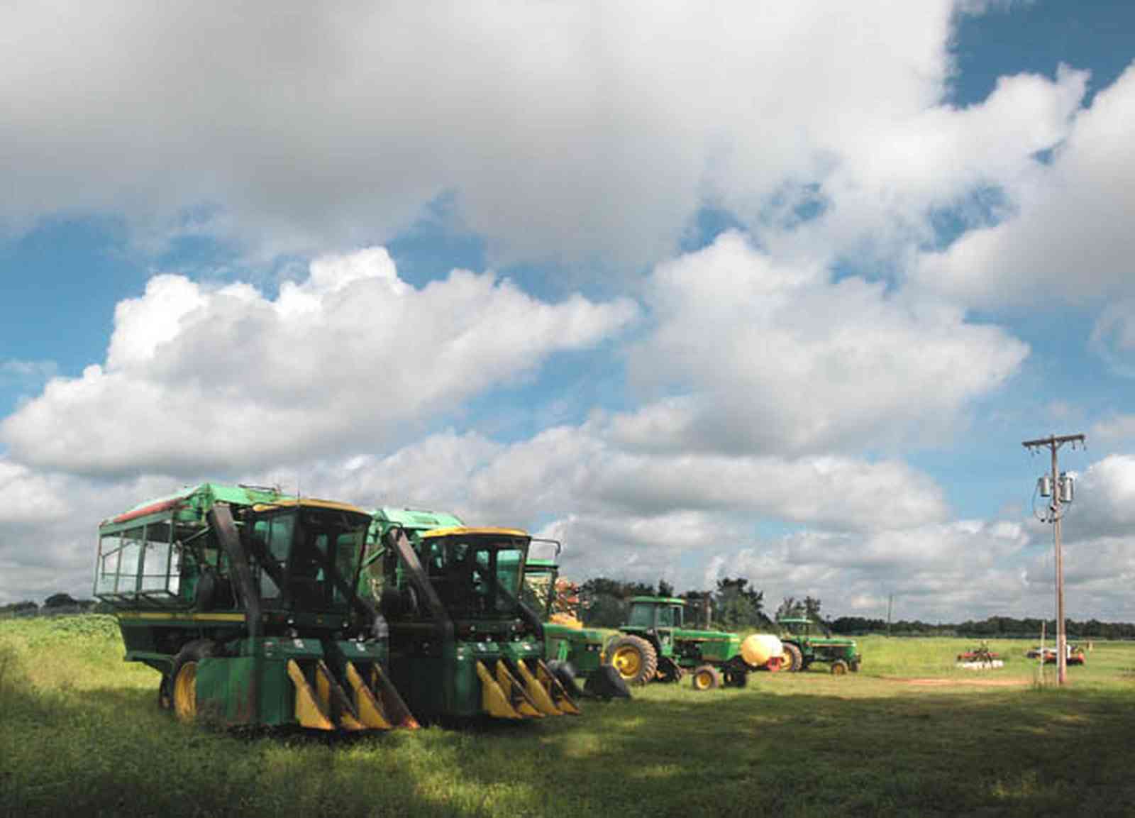 Hollandtown:-Holland-Farm:-Barn_05.jpg:  cotton picker, combine, tractor, irrigation, barn, cultivation