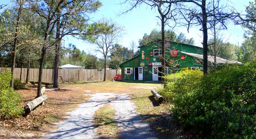 Milton:-Dempsey-Antiques_01.jpg:  antique shop, green barn, rustic, old signs, 