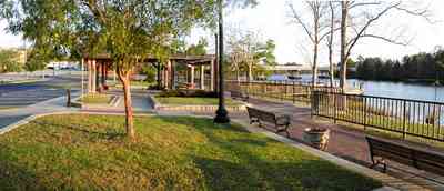 Milton:-Riverwalk_10.jpg:  blackwater river, boardwalk, park bench, wrought iron fence river birch, blackwater bridge, gazebo