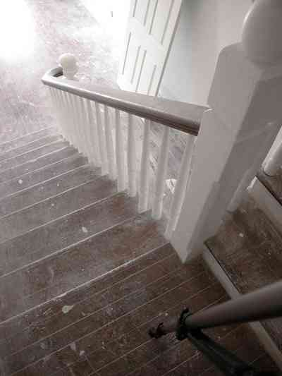 North-Hill:-200-West-Jackson-Street_23.jpg:  staircase, landing, steps, bannisters, newel post, central hall, victorian house