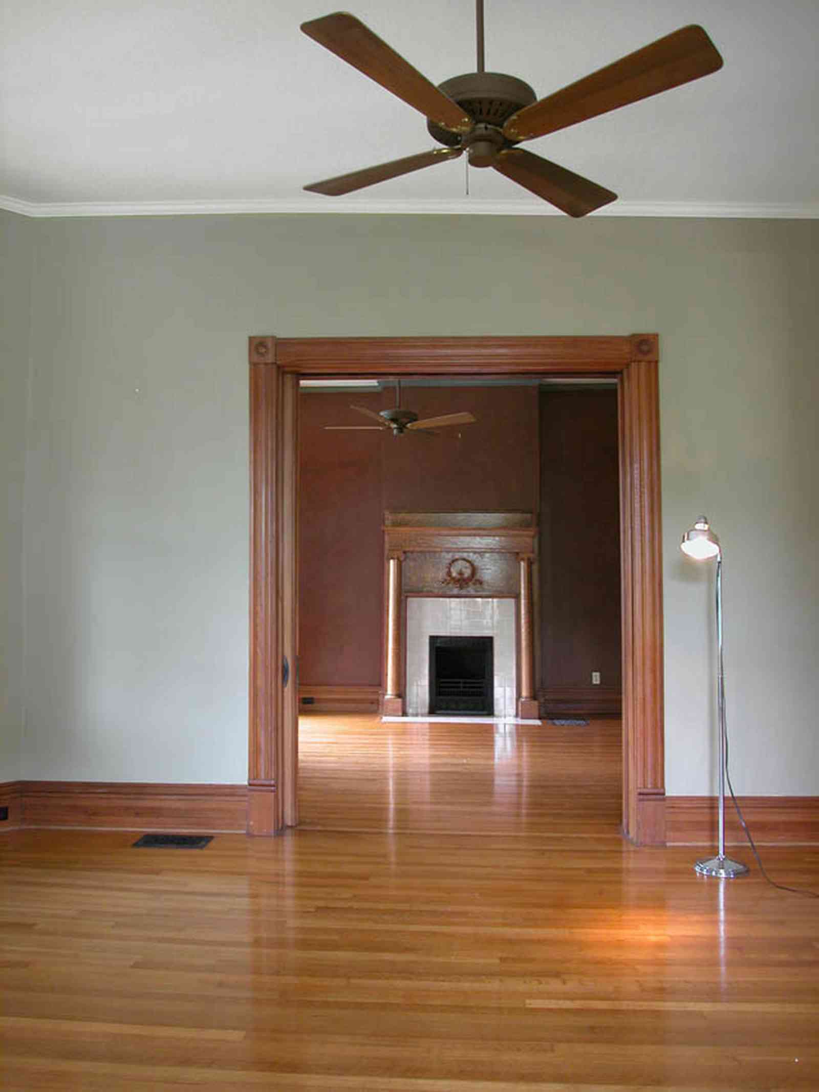 North-Hill:-304-West-Gadsden-Street_16.jpg:  parlor, living room, oak mantle, ceiling fam, heartpine floors, north hill preservation district