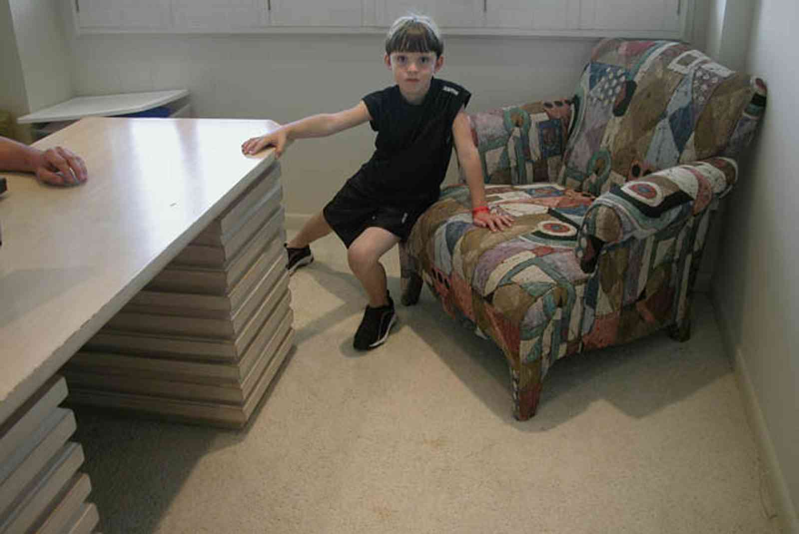 Pensacola-Beach:-1212-Ariola-Drive_13.jpg:  beach house, office, desk, guilt covered chair, jonathan st. louis, beach house, gulf of mexico