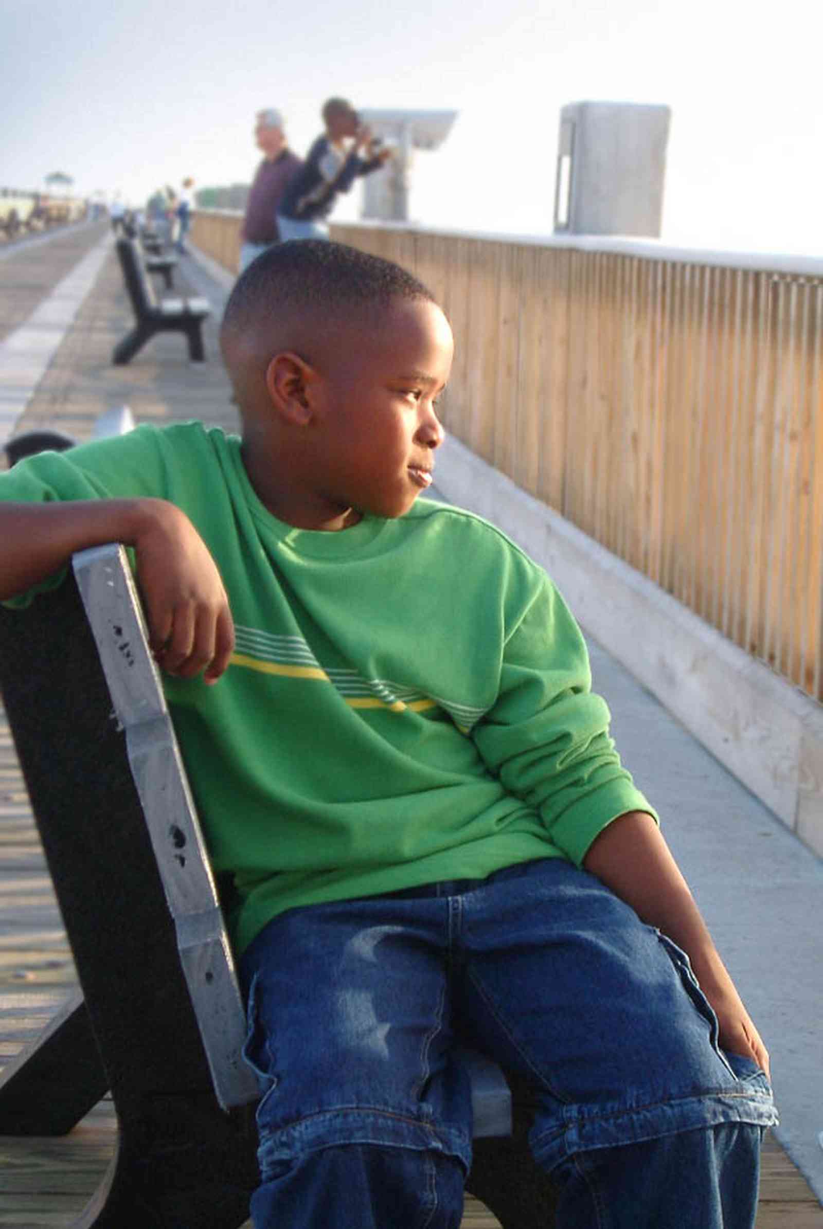 Pensacola-Beach:-Gulf-Fishing-Pier_14.jpg:  wrangler, commercial, model, blue jeans, pier, deck, gulf of mexico