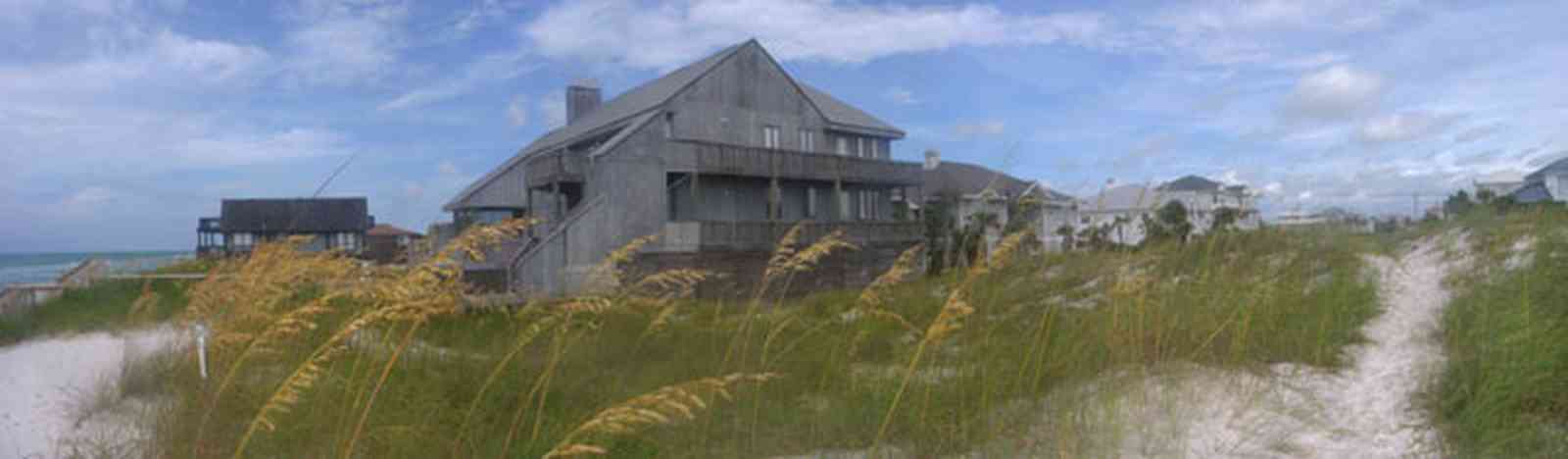 Pensacola-Beach:-Hermosa-St-Homes_03.jpg:  sea oats, path, dunes, beachfront homes, 