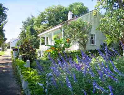 Pensacola:-Seville-Historic-District:-211-South-Florida-Blanca-Street_03.jpg:  butterfly bush, orleander bush, creole cottage, picket fence