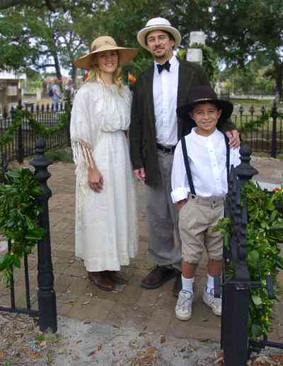 Pensacola:-Seville-Historic-District:-St-Michael-Cemetery_27.jpg:  wrought iron fence, tomb, cemetery, costumed mourners