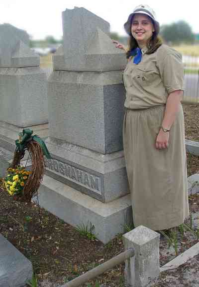Pensacola:-Seville-Historic-District:-St-Michael-Cemetery_29.jpg:  tomb, cemetery, monument, girl scout, floral wreath, historic district