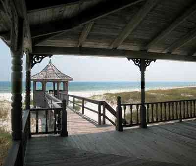Perdido-Key:-Gothic-House_08a.jpg:  gazebo, victorian architecture, dunes, white sand, emerald water, sea oats, deck